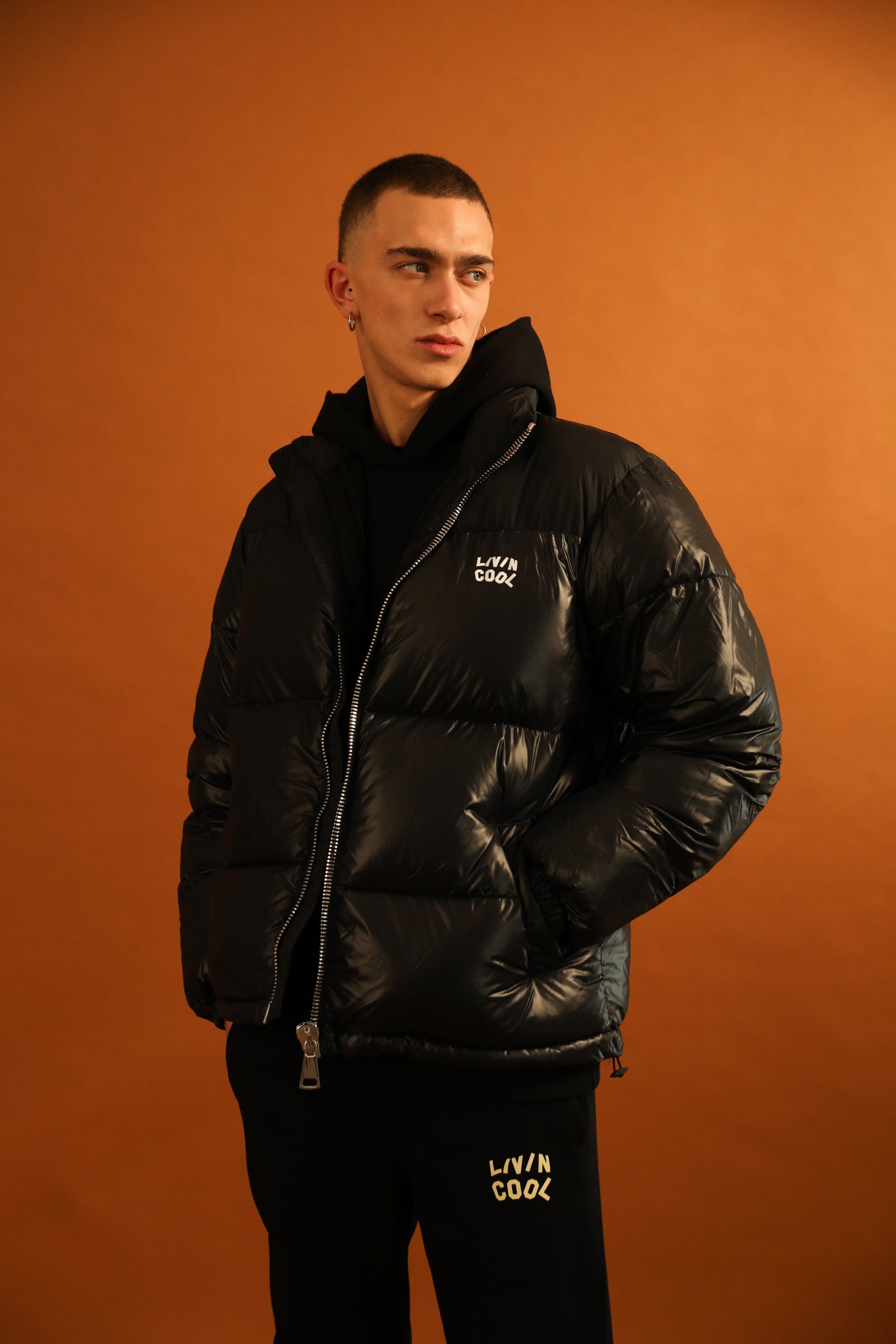 WAVY LOGO NYLON PUFFER BLACK