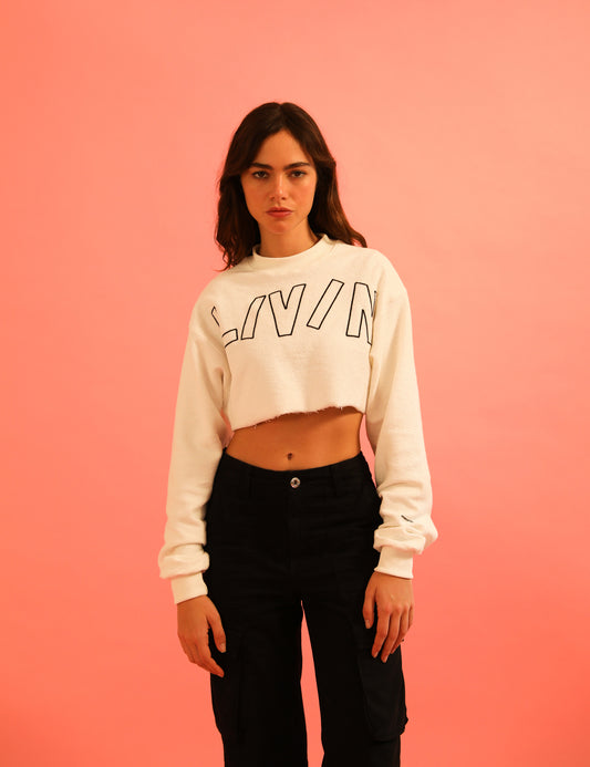 BIG WAVY LOGO CROP SWEATSHIRT WHITE