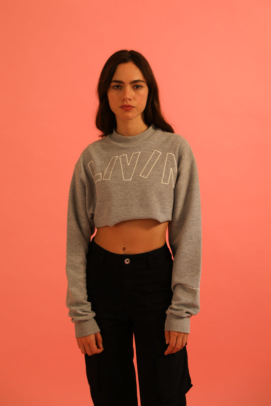 BIG WAVY LOGO CROP SWEATSHIRT HEATHER GREY