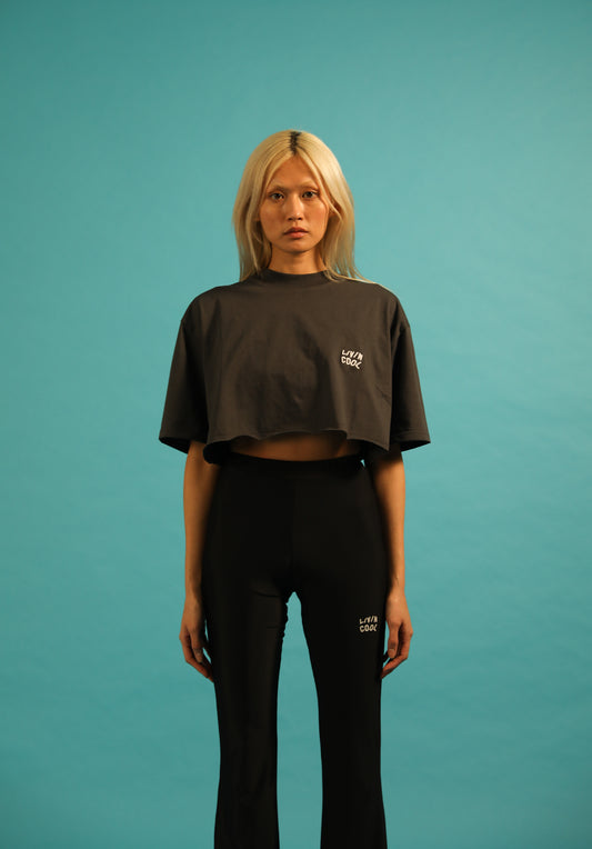 TEE CROP WAVY LOGO EMBROIDERED DARK GREY