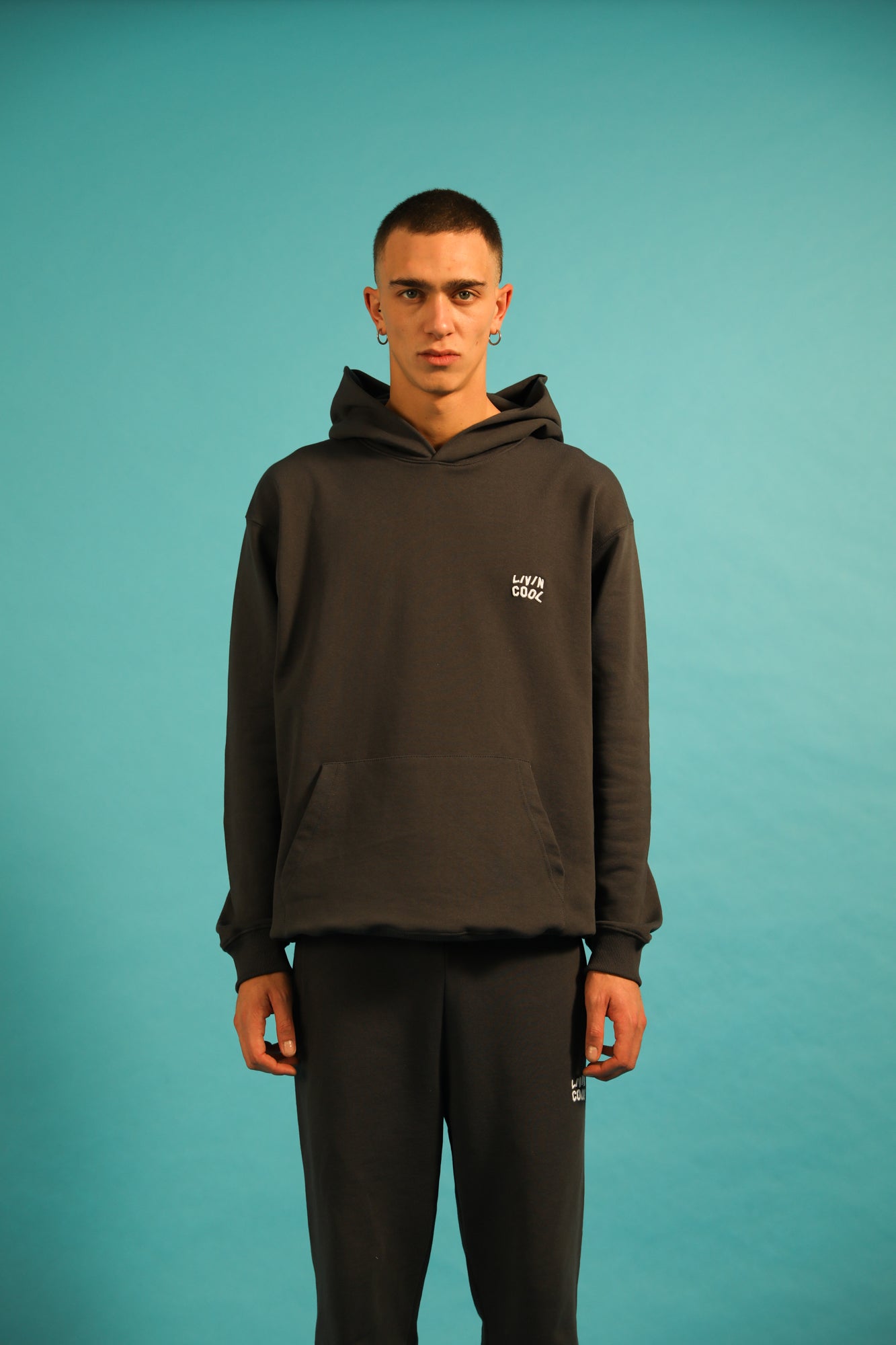 HOODIE WAVY LOGO DARK GREY