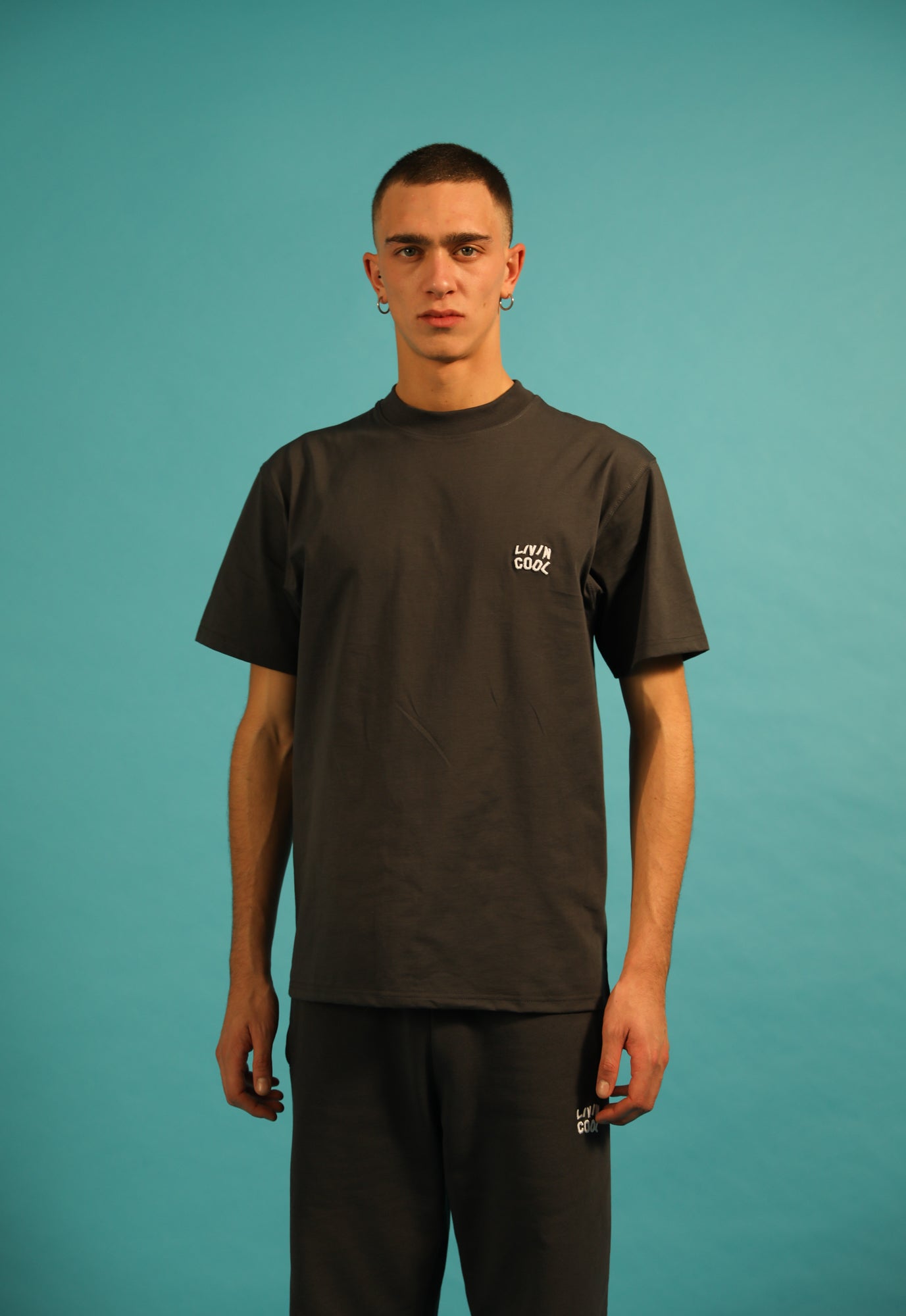 TSHIRT WAVY LOGO EMBROIDERED DARK GREY