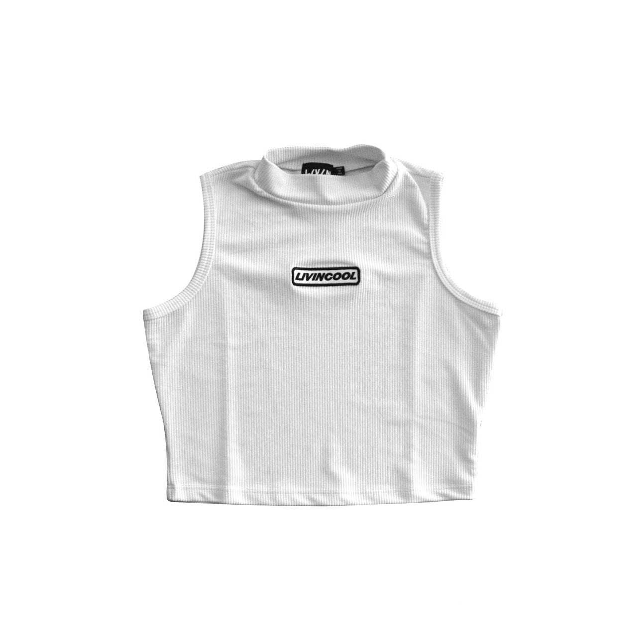 SLICK PATCH MOCK NECK CROP TOP WHITE