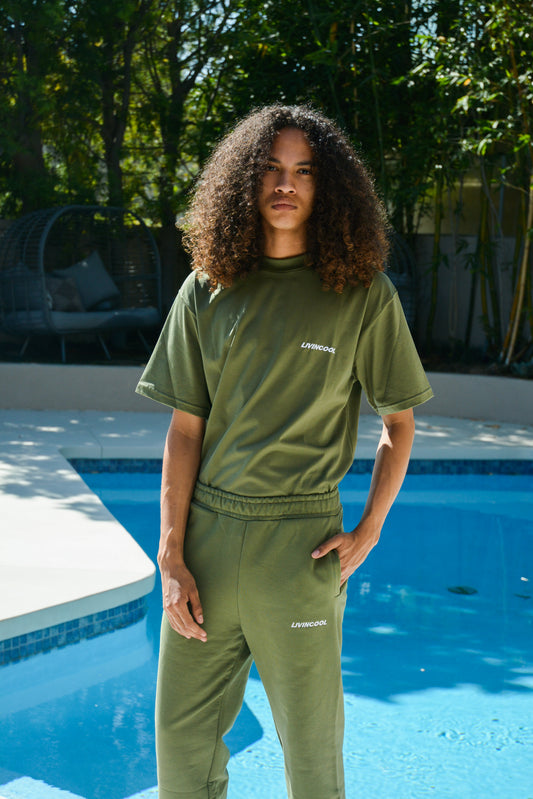 SLICK EMBROIDERED TEE ARMY GREEN