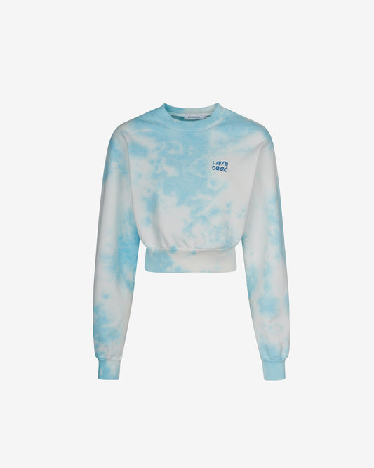 WAVY EMBROIDERED CROP SWEATSHIRT SKY TIE DYE