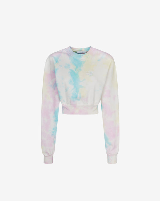 WAVY EMBROIDERED CROP SWEATSHIRT PASTEL TIE DYE