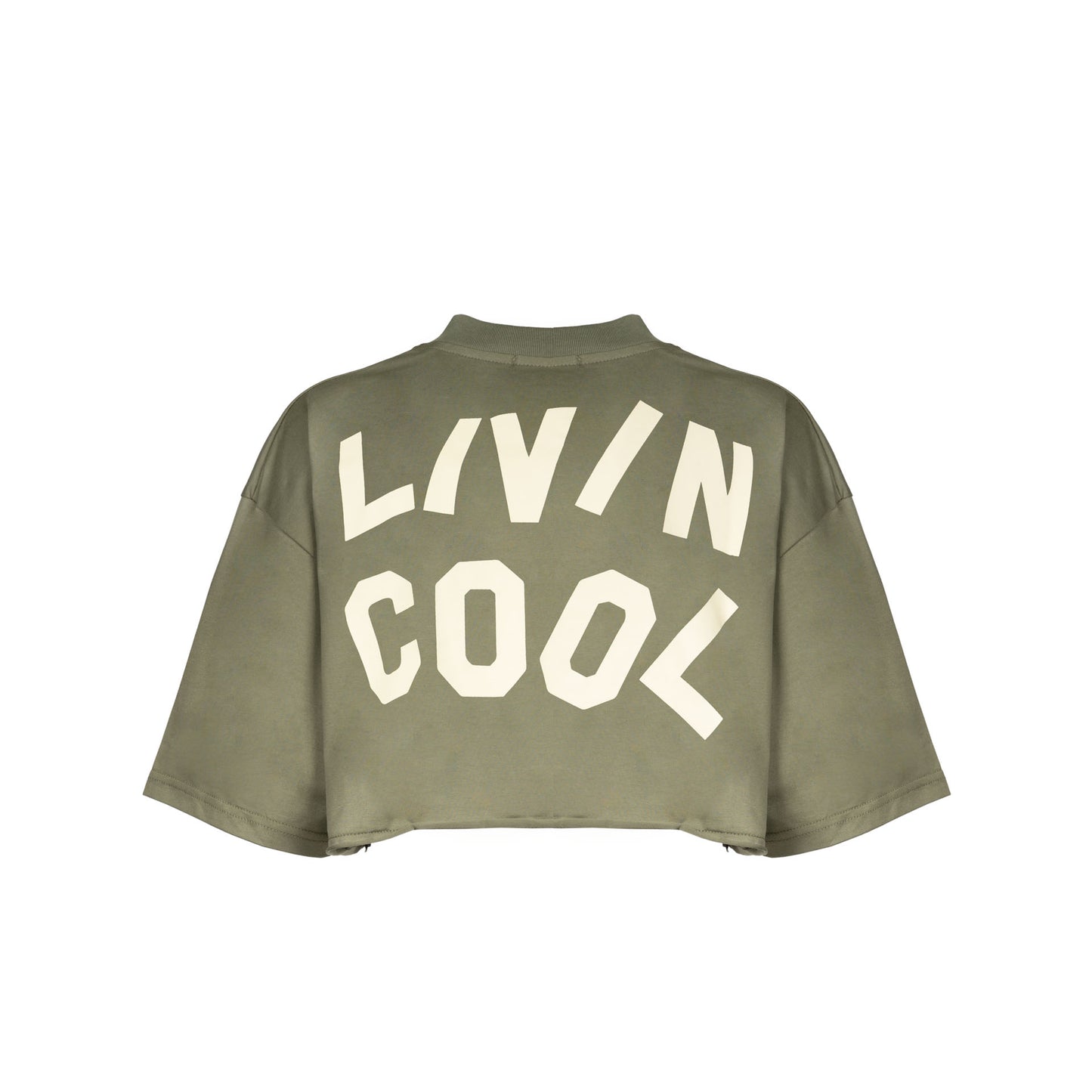 WAVY LOGO CROP TEE MILITARY GREEN