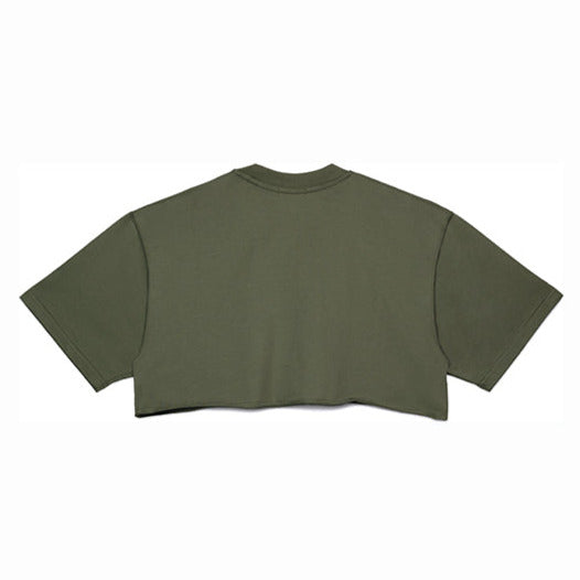 SLICK EMBROIDERED CROP TEE ARMY GREEN