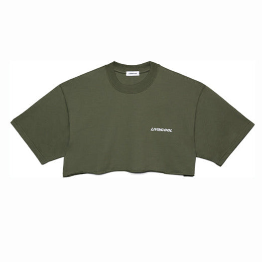 SLICK EMBROIDERED CROP TEE ARMY GREEN