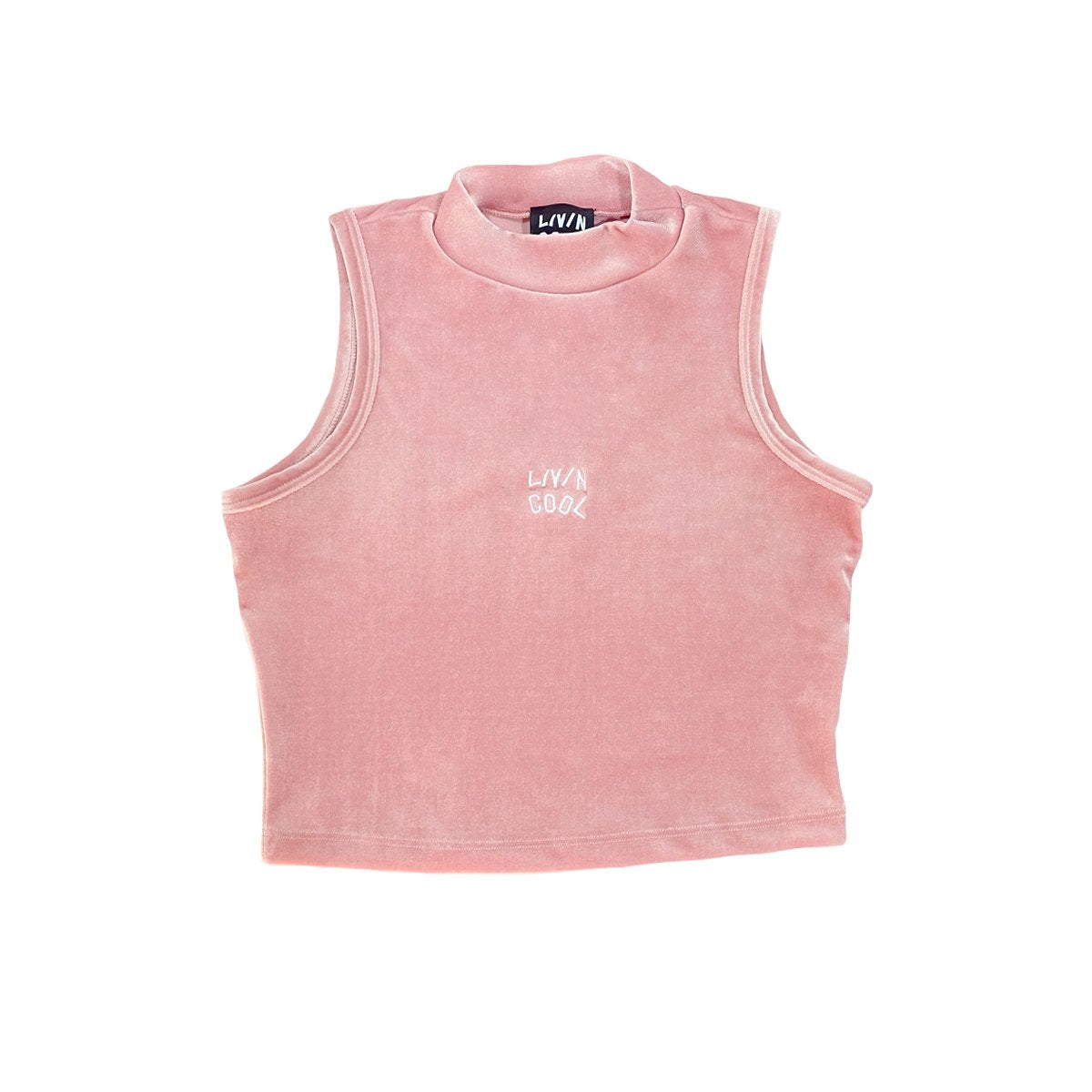 MOCK NECK VELVET CROP TOP PINK